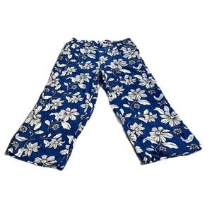 Tropical Blue White wide leg floral pangs
